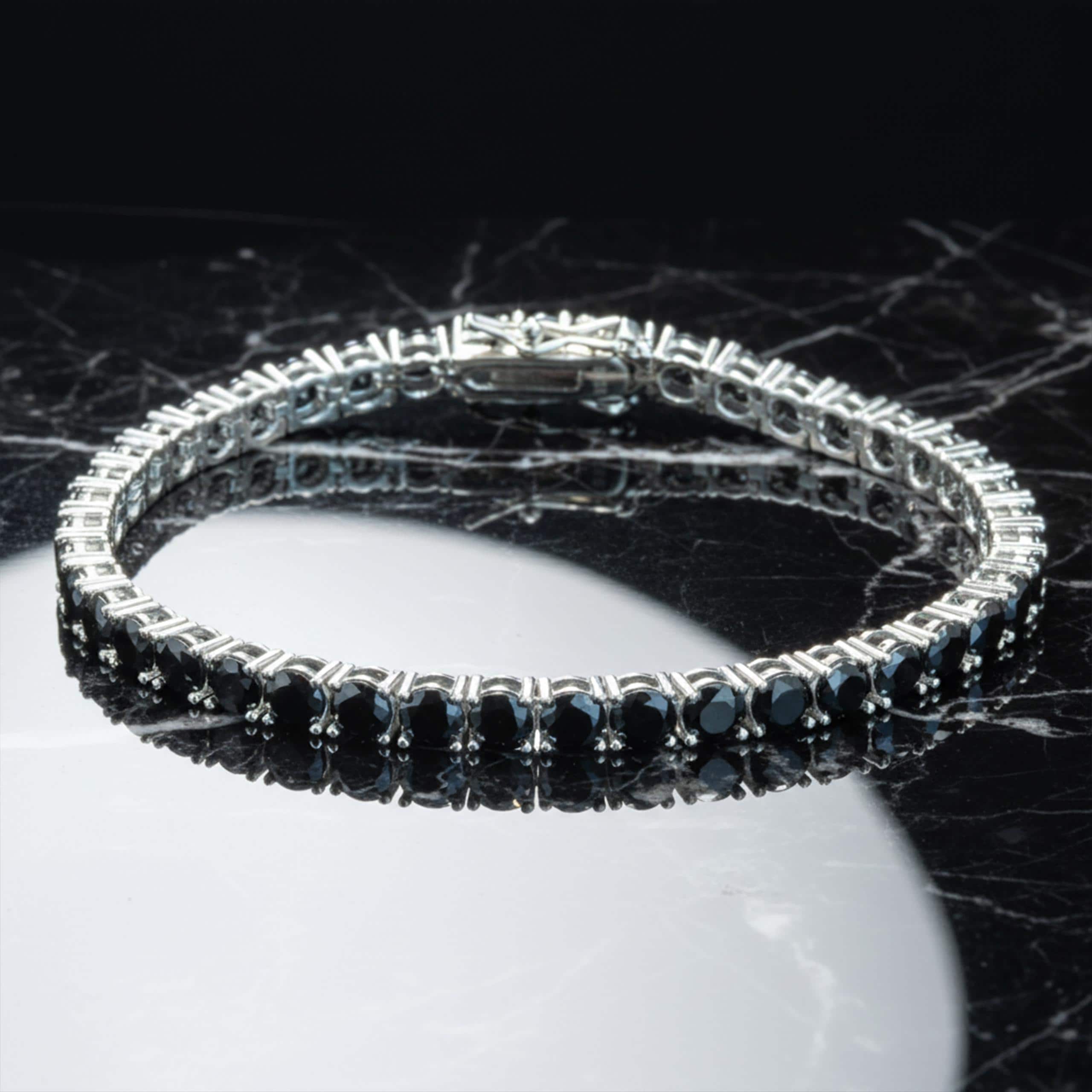 シルバー 5mm ブラックダイヤモンド テニスブレスレット、メンズ