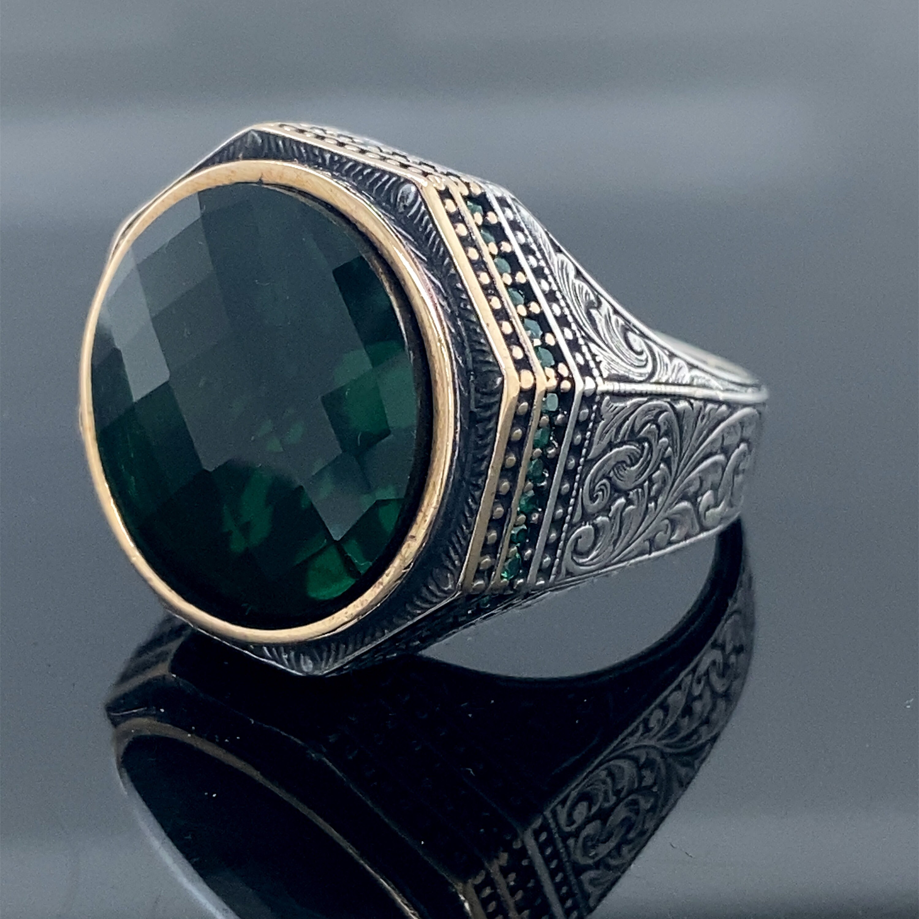 Anello da uomo in argento Sterling, con zaffiro blu artificiale