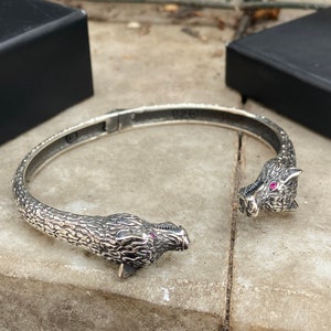 Men Sterling Silver Wolf Bracelet , Wolf Head Bracelet , Adjustable Bracelet , Handmade Viking Bracelet , 925k Sterling Silver Bracelet
