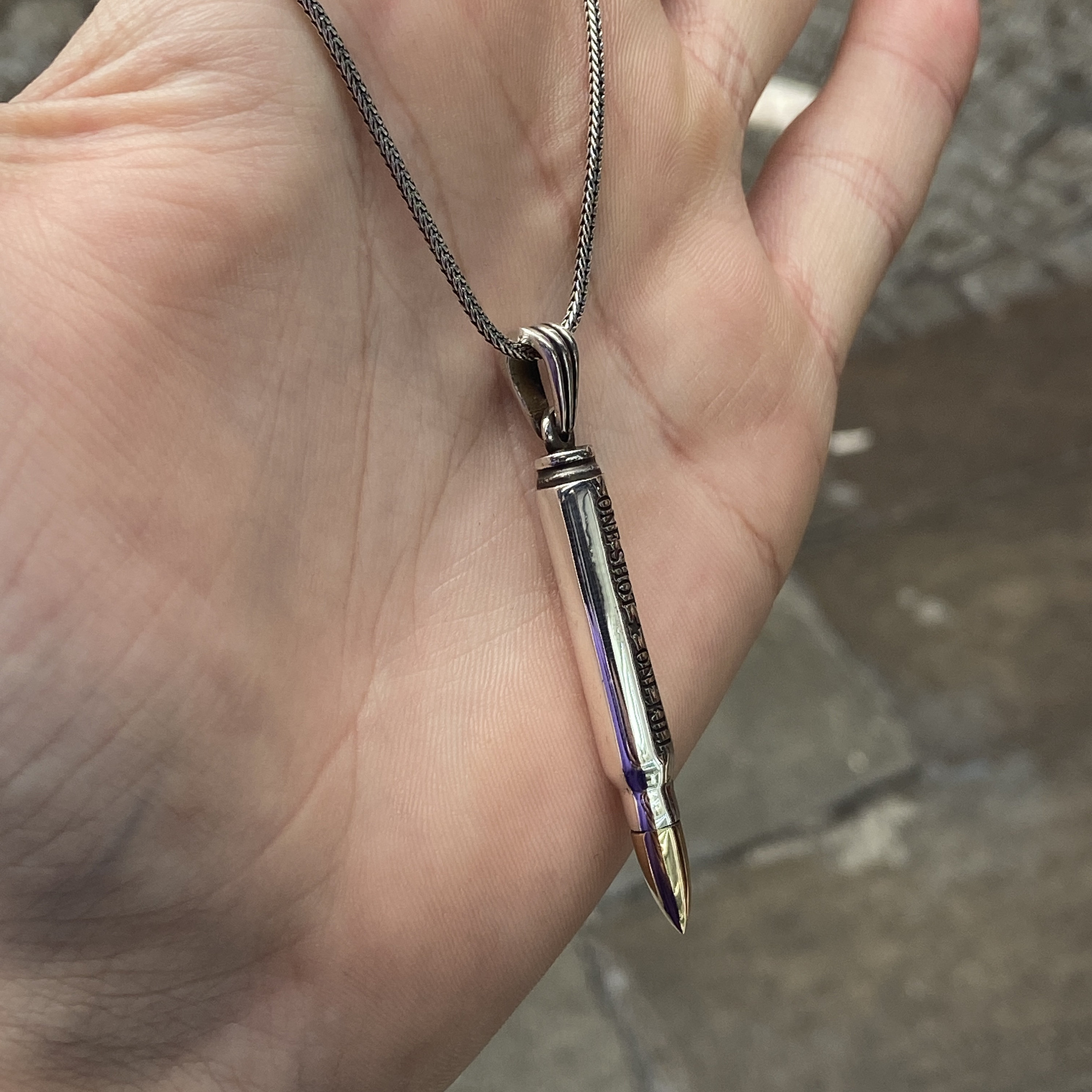 Silver Bullet Necklace , Rifle Bullet Necklace , Armed Forces