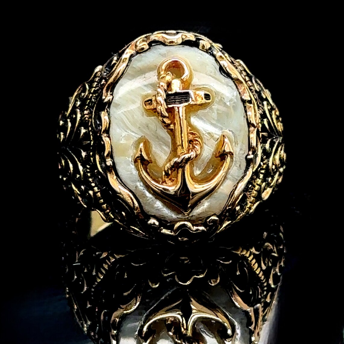 Silver Anchor Captain Ring ,mother of Pearl Stone Ring , Gold Silver ...