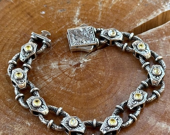 Handmade Sterling Silber Armband mit Gravur, Citrin Edelstein Kettenarmband, Einzigartige Schwere Kette Armband, Sommer Schmuck, Geschenk Für Ihn