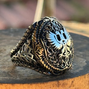 Silver Eagle Ring , Handmade Claw Ring , Silver Claw Eagle Silver Handmade Men&#39;s Ring, Ottoman Engraved , Gift for Him, Men&#39;s Silver Ring