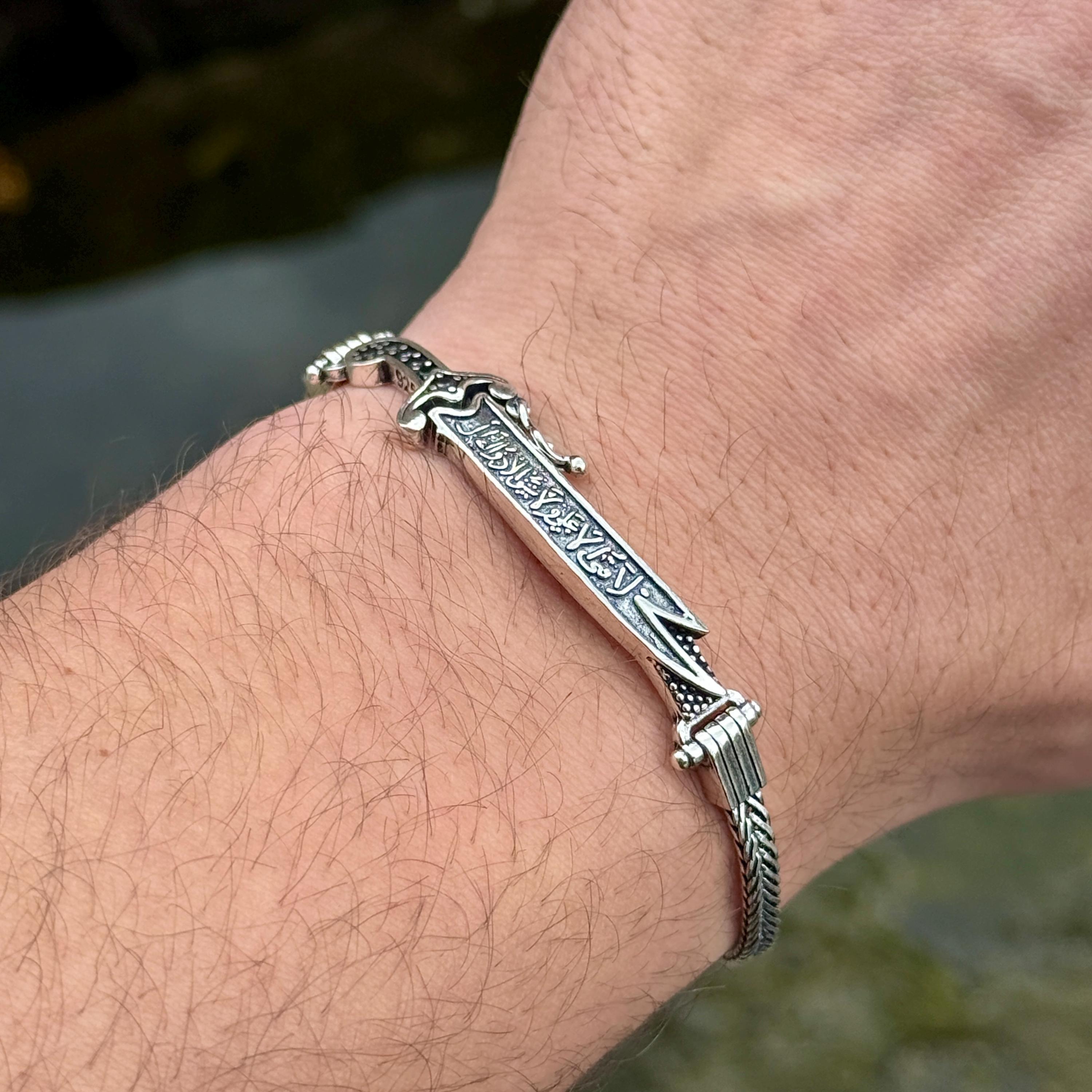 Men Silver Folding Sword Chain Bracelet, Silver Zulfiqar Sword
