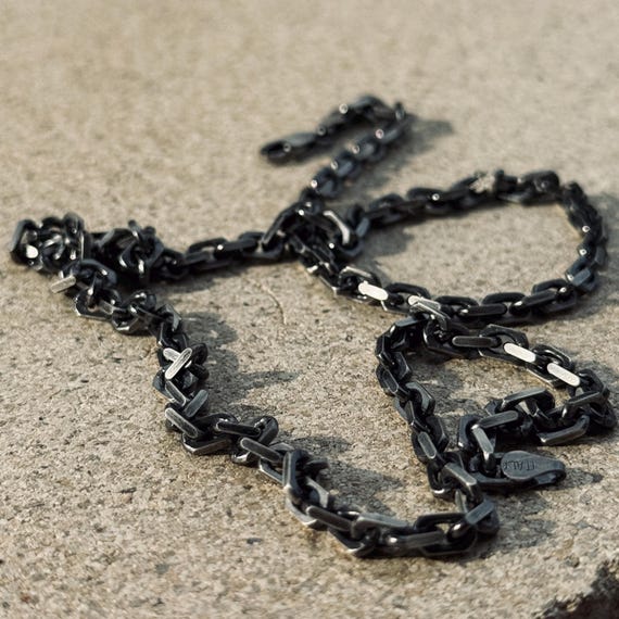 Silver Oxidized Anchor Chain Necklace, Cable Link Anchor Chain