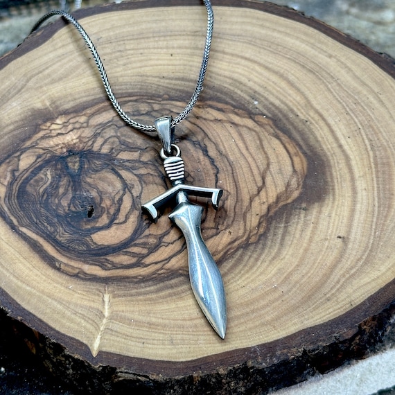 Silver Sword Pendant , Silver Dagger Necklace, Warrior Jewelry