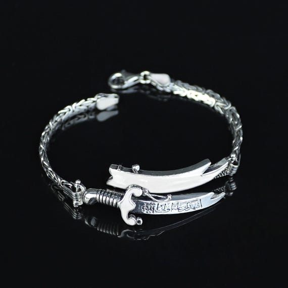 Silver Sword Zulfiqar Chain Bracelet, King Chain Bracelet, Hz