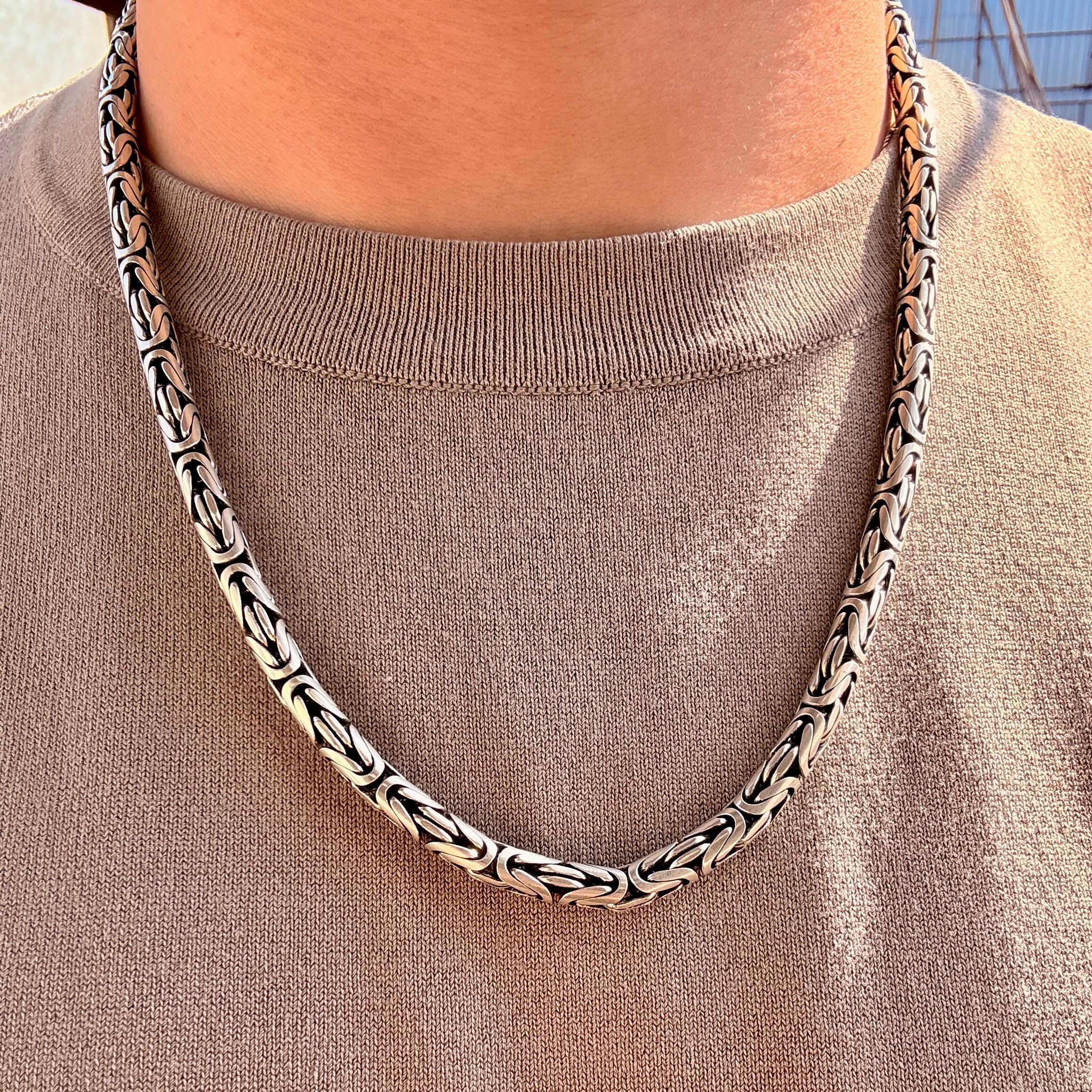 スターリングシルバー 6mm ビザンチンチェーン、バリラウンドキング