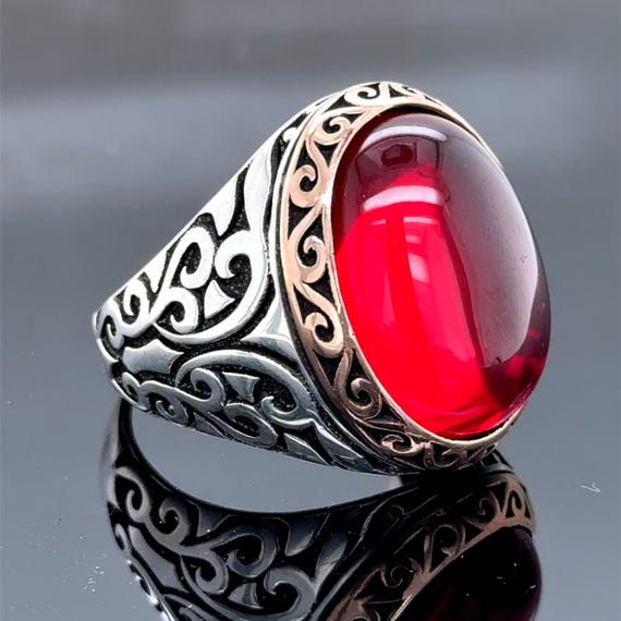 赤色宝石 シルバーリング メンズシルバールビーストーンリング、レッドストーンシルバーリング
