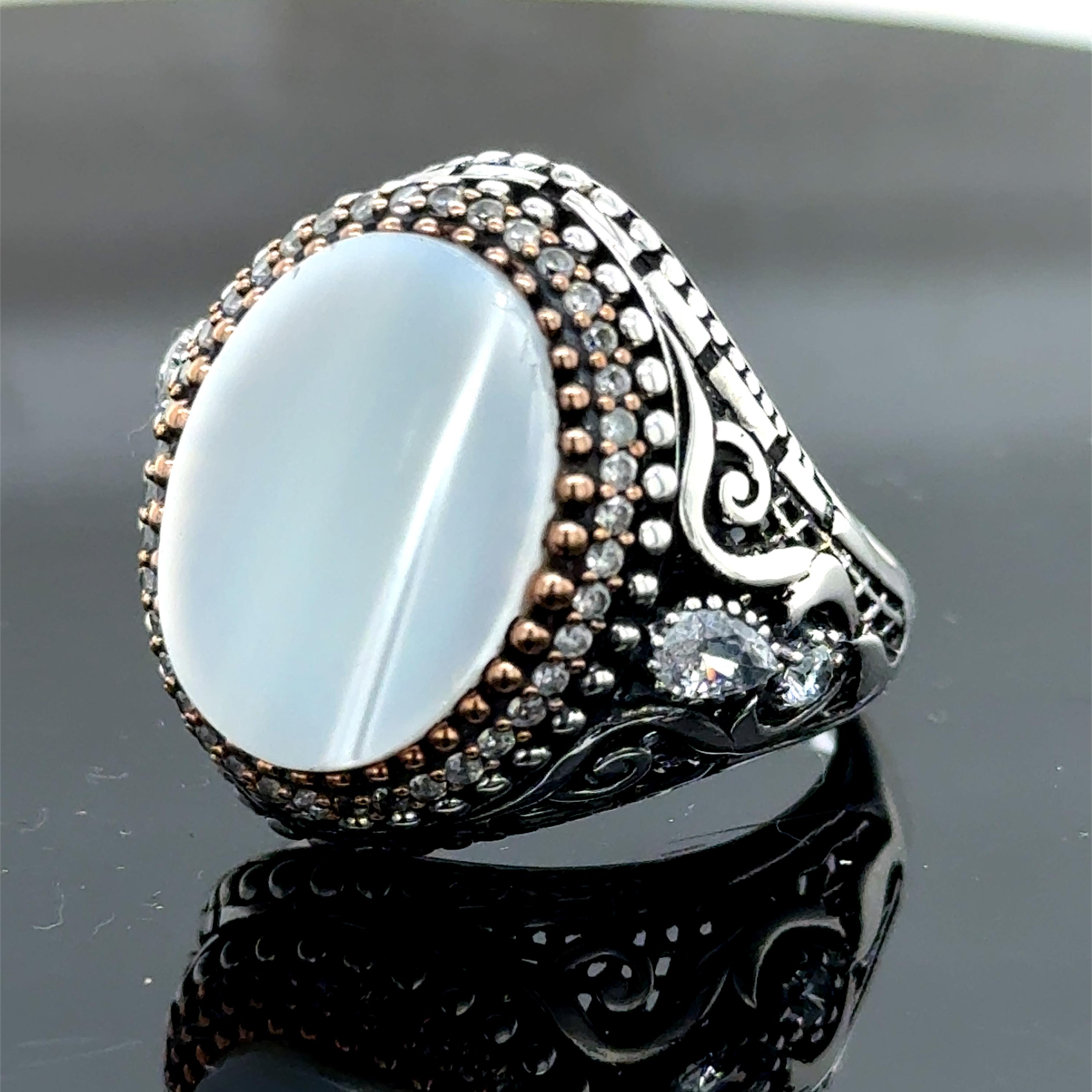Silver Mother of Pearl Ring, Genuine Pearl Men Ring, Pearl Signet