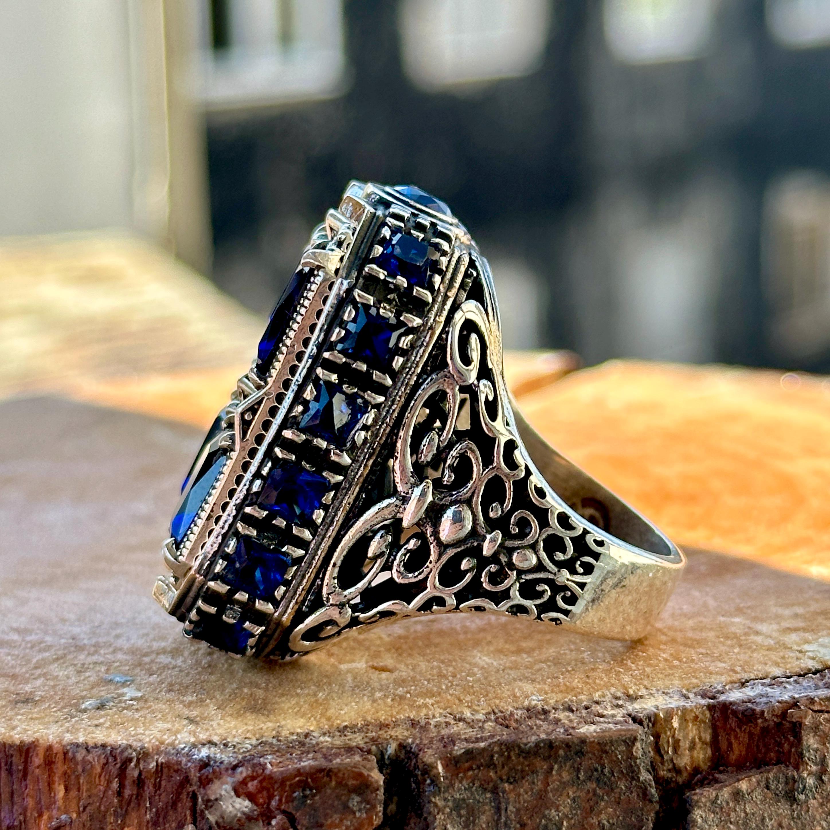 Unique Rings For Men Men's Sapphire Stone Ring , Large Unique Men Sapphire Ring, , Ottoman ...