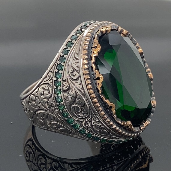 925 sterling silver Man ring with Green Agate Stone made in TURKEY FREE  Shipping | eBay
