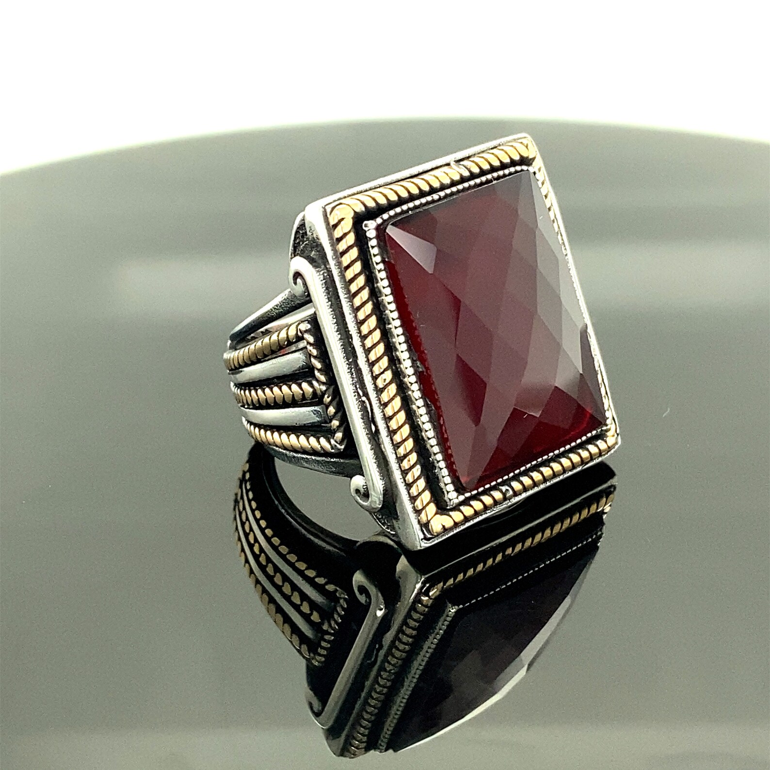 Men Rings Red Stone Ring Zircon Stone Handcrafted Etsy