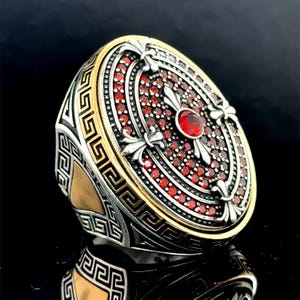Men Large Ruby Stone Ring, Red Gemstone Men Ring, Turkish Handmade Ring, Greek Style Men Ring, 925 Sterling Silver Ring, Gift For Men