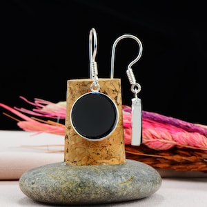 Schwarze Onyx Ohrringe, Natürliche Runde Onyx Edelstein Ohrringe, 925 Sterling Silber Ohrringe, handgemachte Silber Ohrringe, Geschenk für Sie