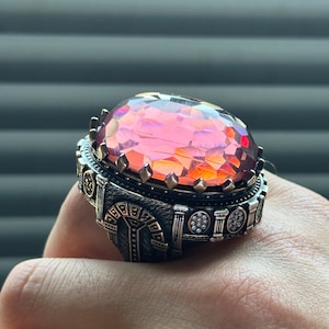 Men Handmade Large Natural Sultanite Ring , Color Changing Sultanite Stone Ring ,Turkısh Handmade Ring , 925k Silver Ring , Gift For Him