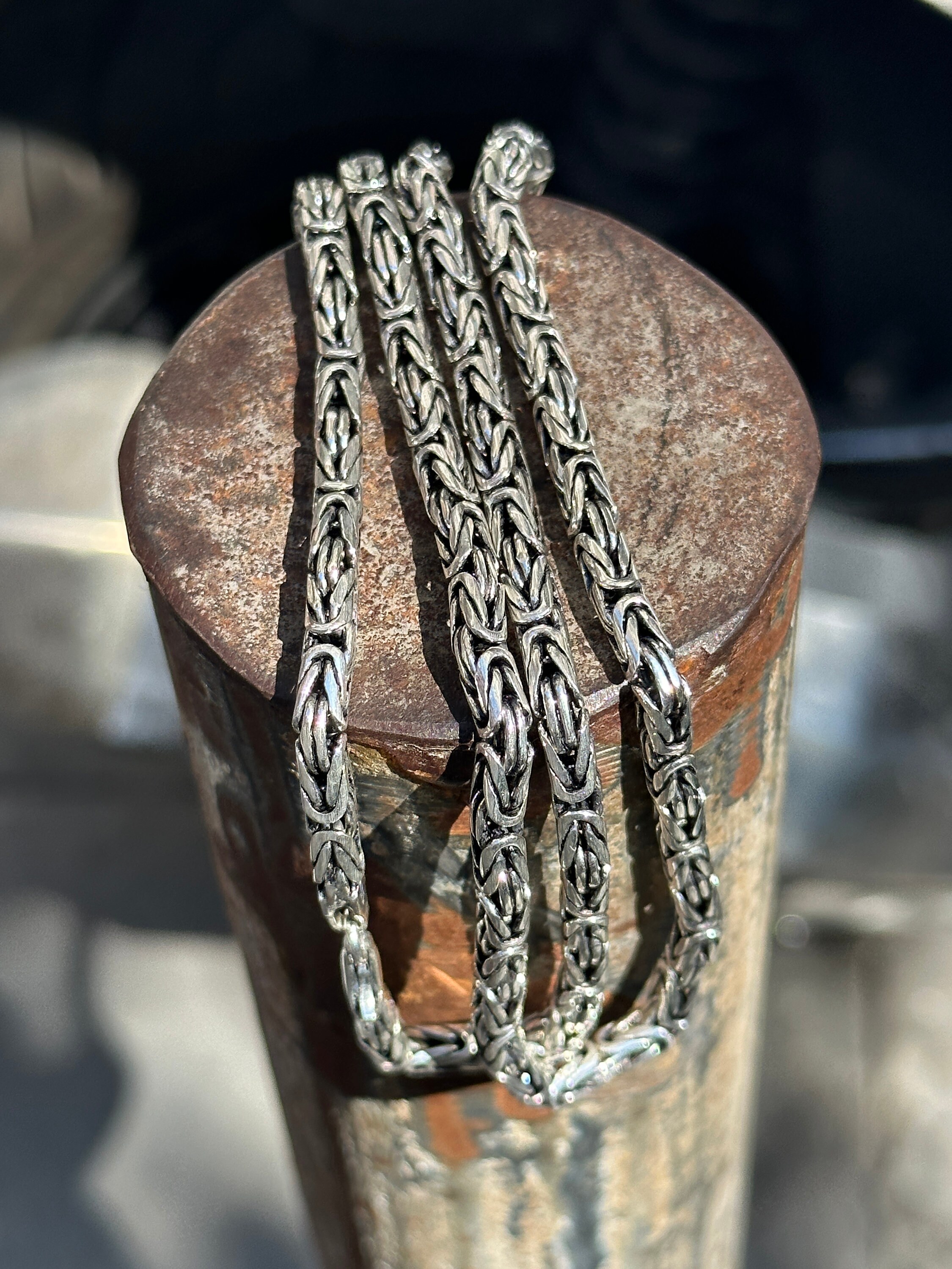 925 Sterling Silver Byzantine Chain Necklace , Bali Chain Pendant