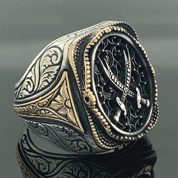 Silver Double Sword Ring , Silver Zulfiqar Sword Ring , Handmade