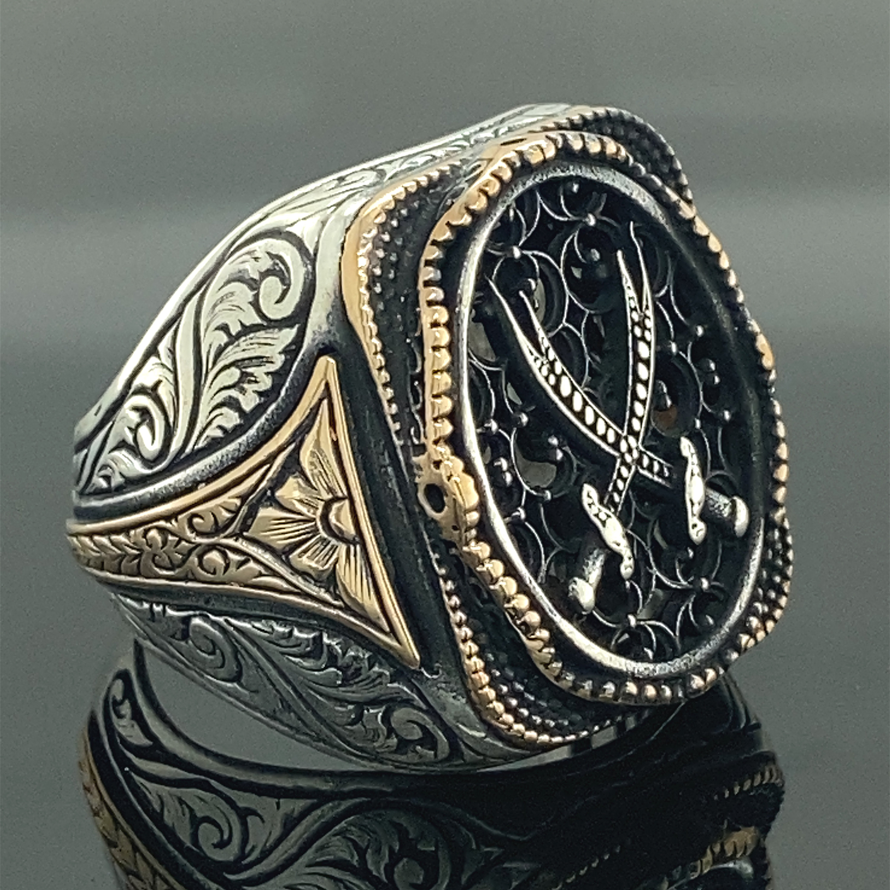 Silver Double Sword Ring , Silver Zulfiqar Sword Ring Silver Double Sword Ring , Silver Zulfiqar Sword Ring