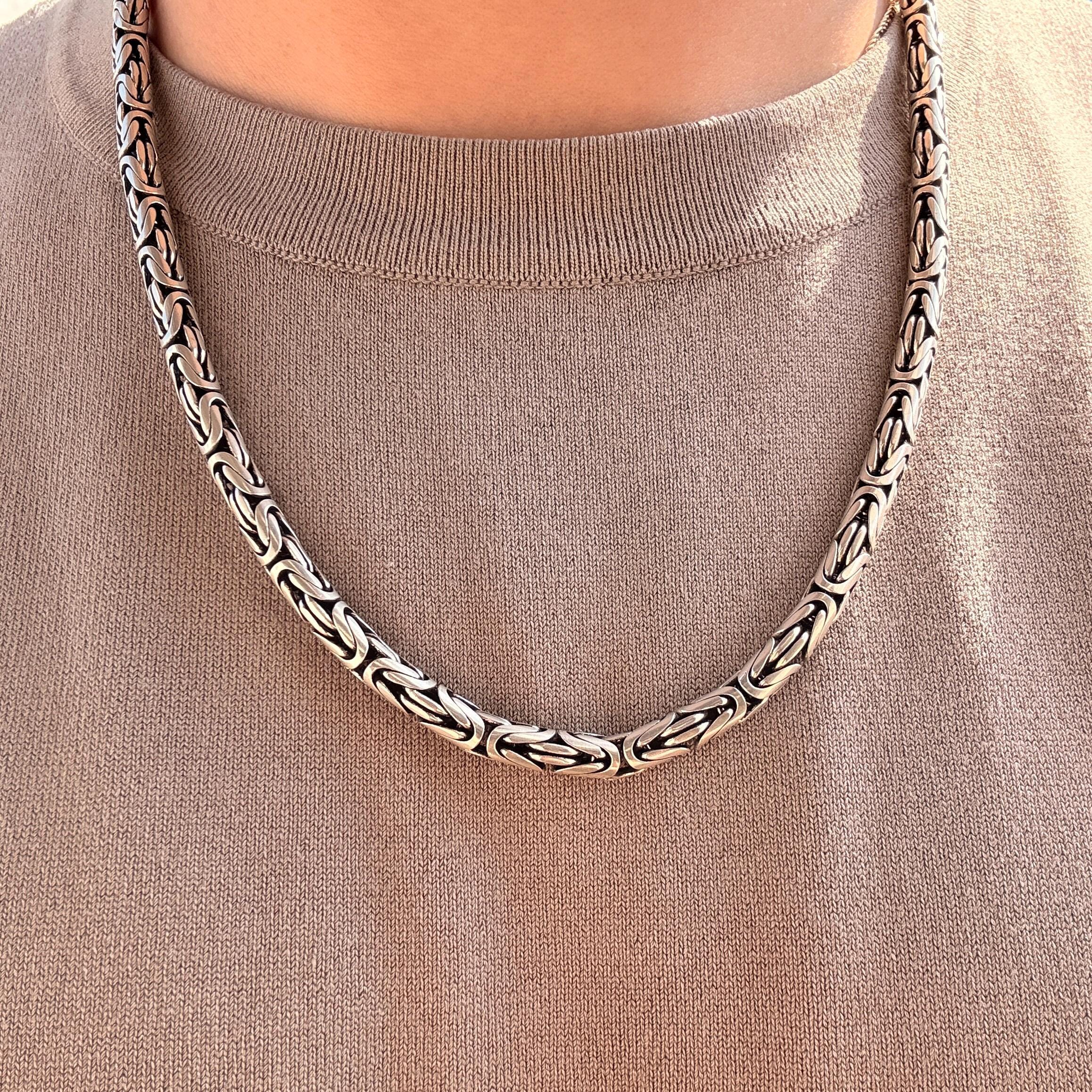 スターリングシルバー 6mm ビザンチンチェーン、バリラウンドキング