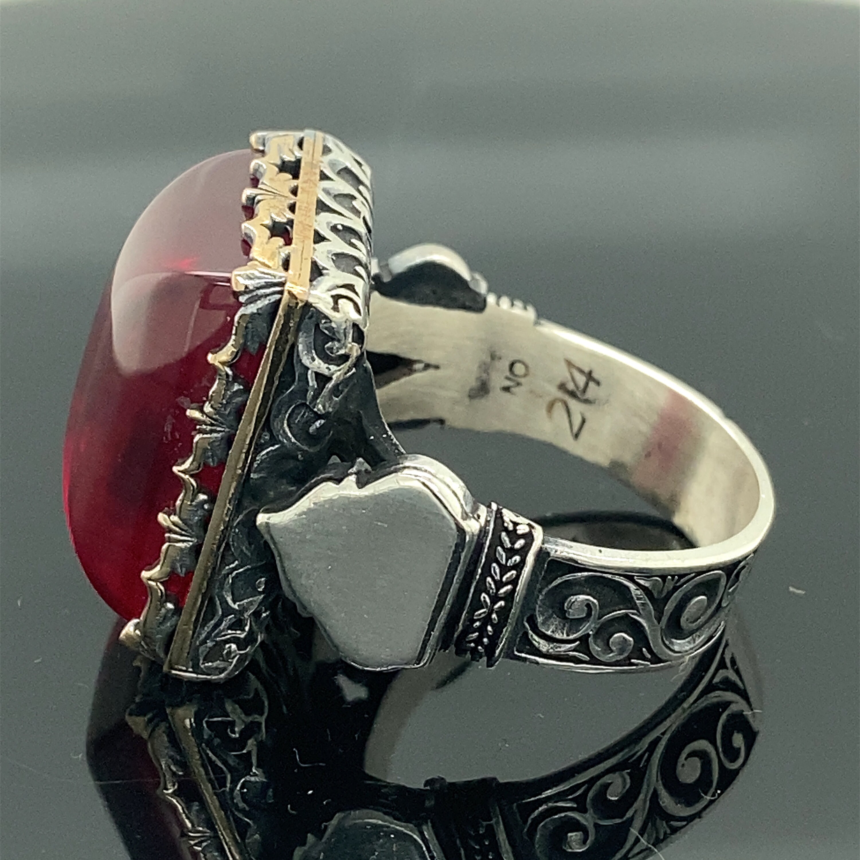 Silver Handmade Men Ring , Ruby Stone Ring , Red Square Stone Ring ...