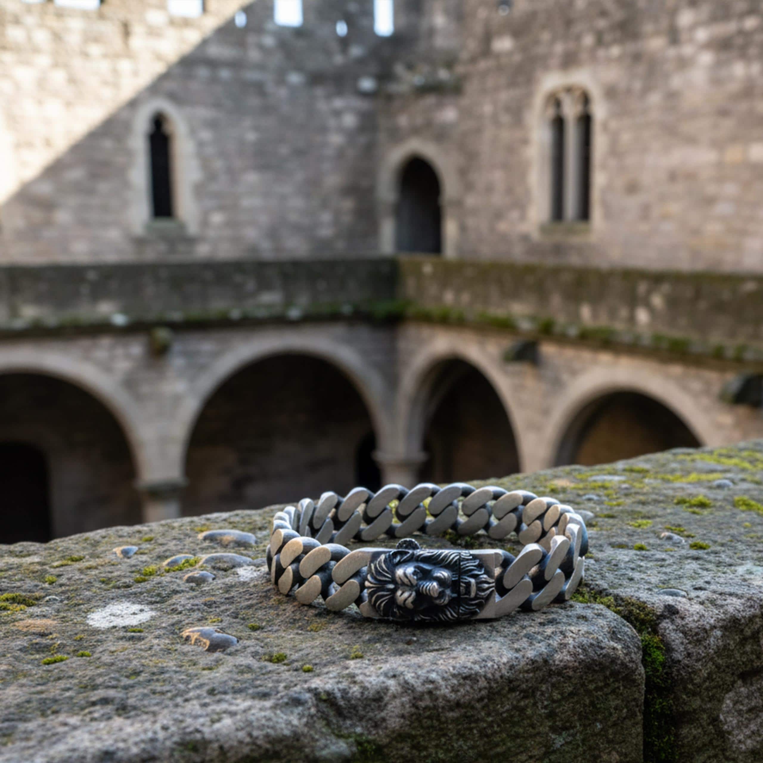 Sterling Silver Lion Head Bracelet, Curb Chain Silver Bracelet