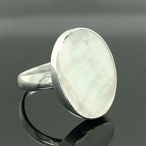 Silver Oval Pearl Ring , Natural Pearl  Gemstone Ring , Elegant Oval Ring , 15x20mm , 925k Sterling Silver Ring , Gift For Her