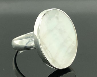 Silver Oval Pearl Ring , Natural Pearl  Gemstone Ring , Elegant Oval Ring , 15x20mm , 925k Sterling Silver Ring , Gift For Her