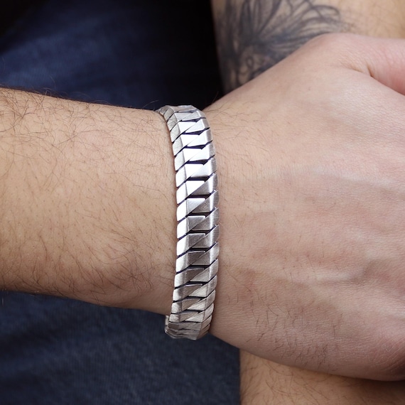 Silver 15MM Curb Chain Bracelet, Elegant Gourmet Men Bracelet
