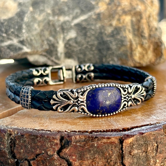 ラピスラズリ バングル ブレスレット 天然未着色ラピスラズリ楕円形縦約18mmバングルブレスレット天然石3