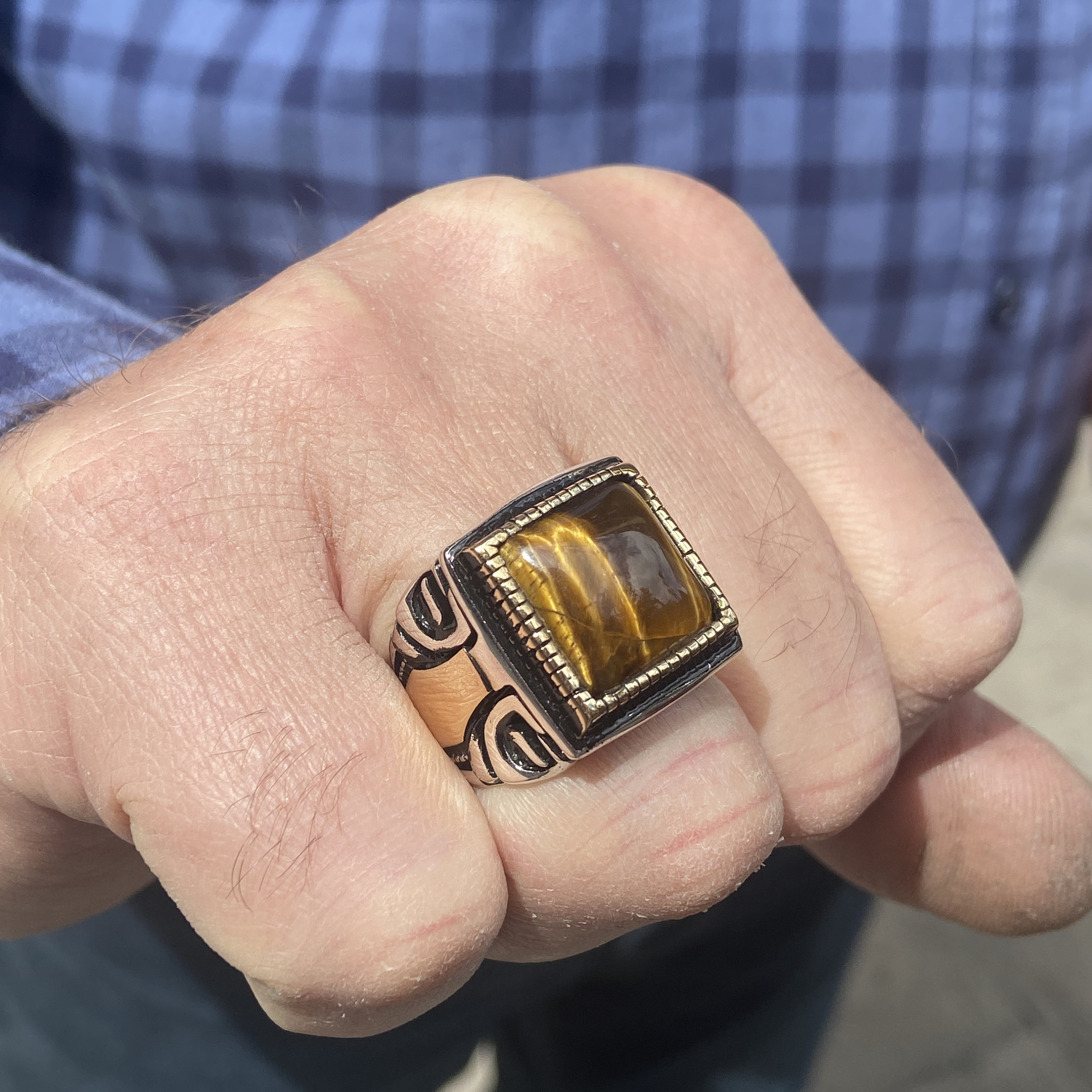 Tigers Eye Rectangle Mens Ring