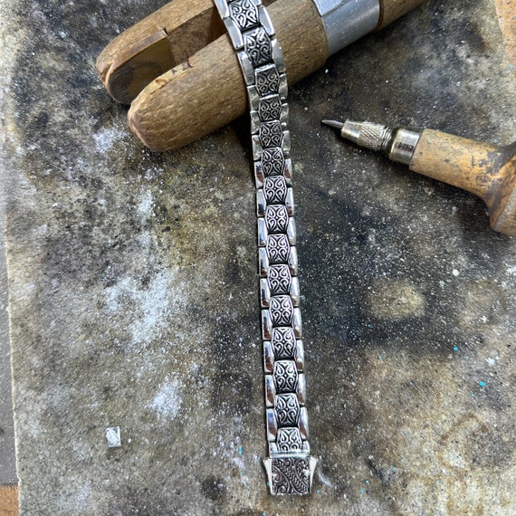 Men Thick Hand-engraved Silver Chain Bracelet , Handmade
