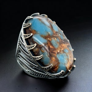 Turquoise Men Silver Ring , Large Natural Turquoise Men Silver Ring ,Oval Gemstone Ring ,Turkish Handmade Ring , 925k Sterling Silver Ring