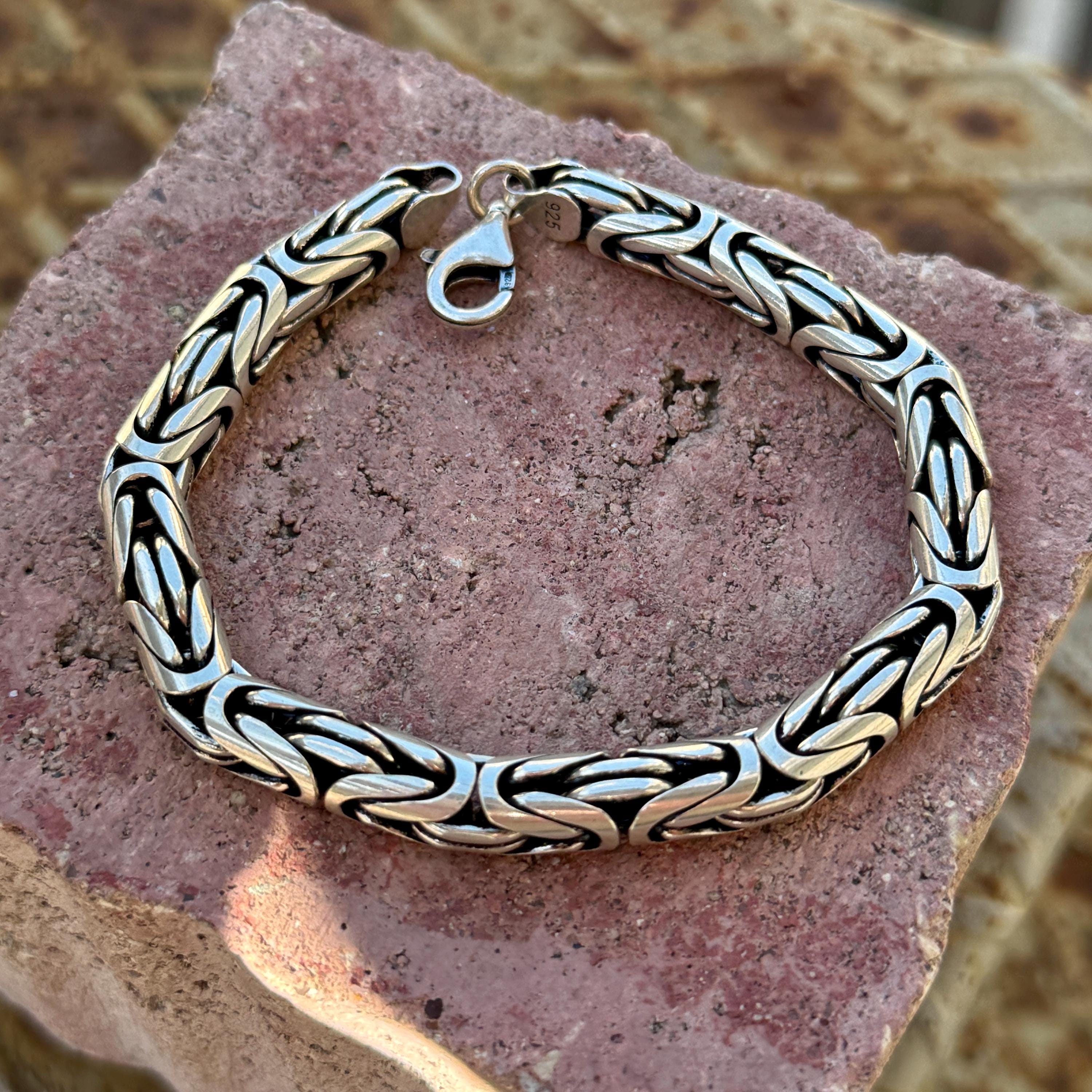 byzantine bali chain bracelet silver 刻印 Solid Silver Bali Byzantine Bracelet, 8mm Byzantine Bracelet