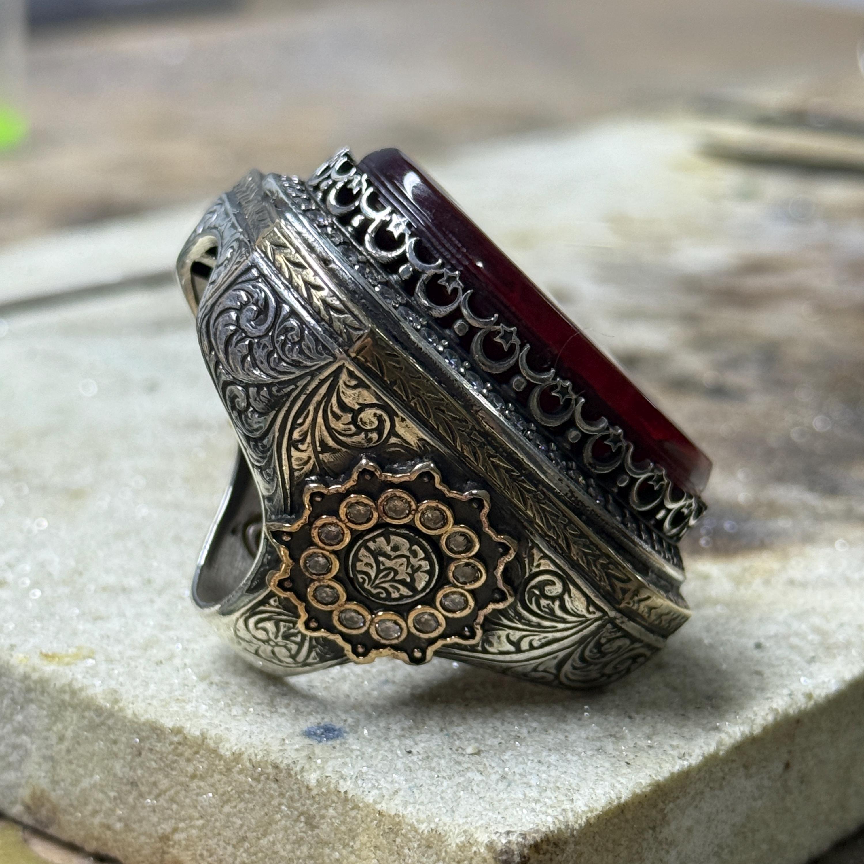 925 Silver Seal of Solomon Ring, Turkish Handmade Large Seal King