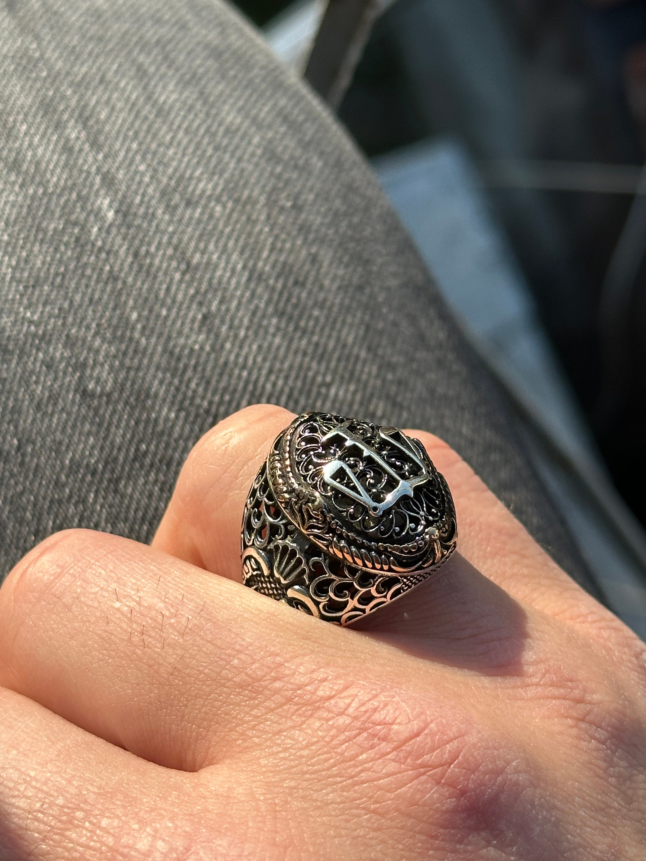 Men Silver Scale Ring , Men Handmade Libra Ring , Silver