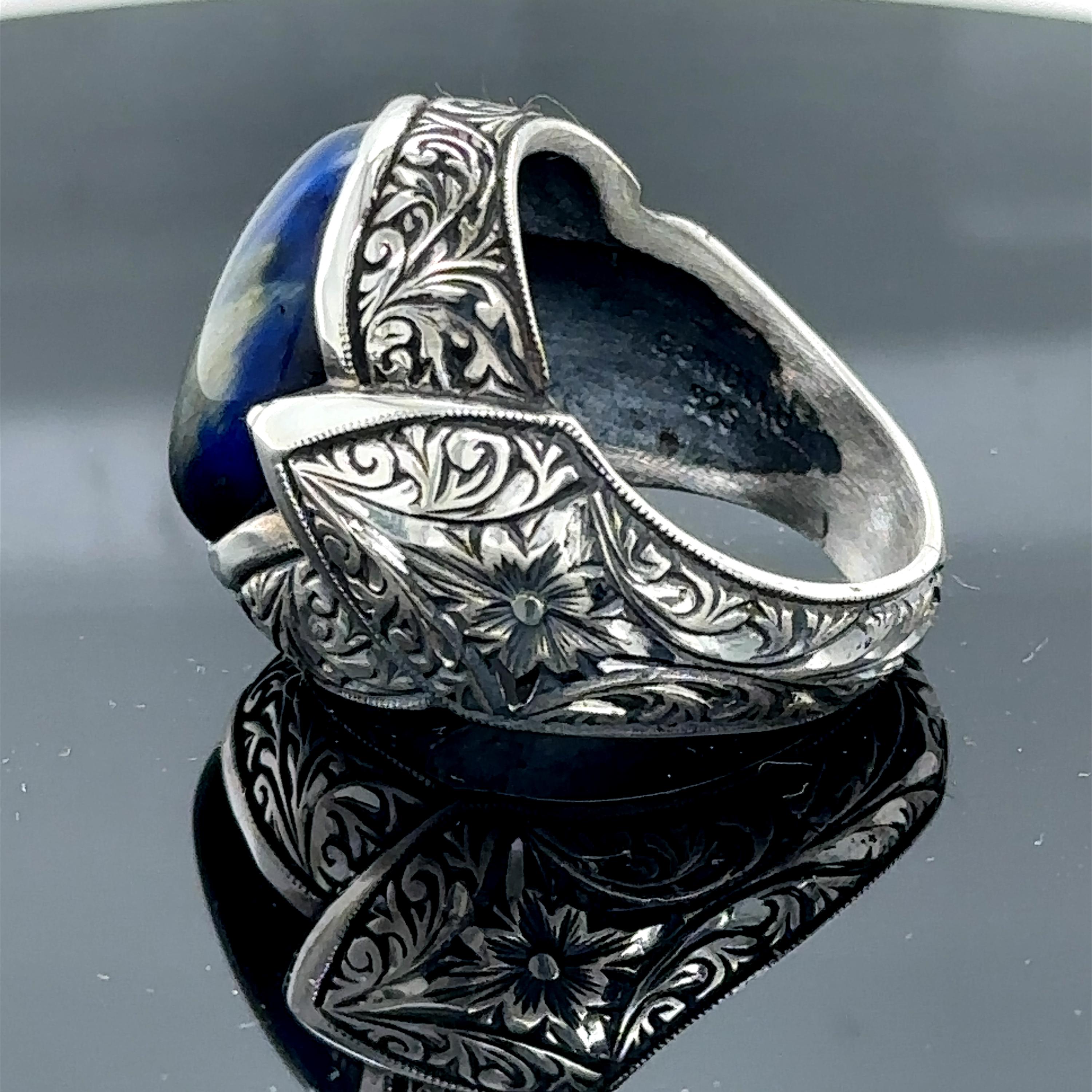ビンテージ リング 天然石 ブルータイガーアイ カボッション SILVER 刻印 ビンテージ リング 天然石 ブルータイガーアイ カボッション SILVER