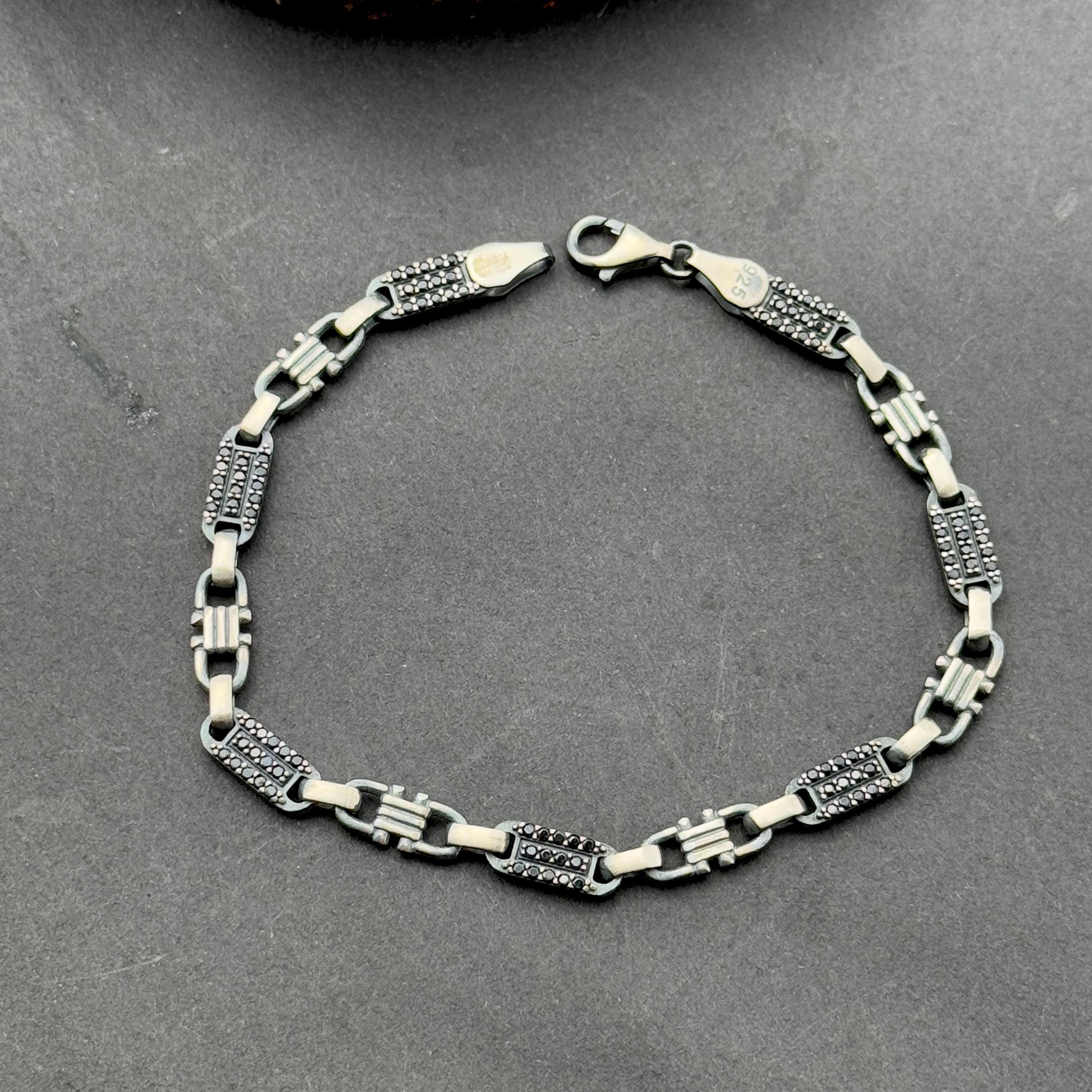 シルバーチェーンブレスレット、メンズギリシャチェーンブレスレット