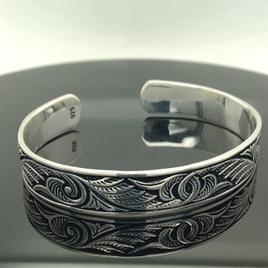 Men Silver Cuff Bracelet , Silver Embroidered Bracelet , Adjustable Bracelet , Mens Silver Handmade Bangle , 925k Sterling Silver