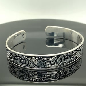 Men Silver Cuff Bracelet , Silver Embroidered Bracelet , Adjustable Bracelet , Mens Silver Handmade Bangle , 925k Sterling Silver