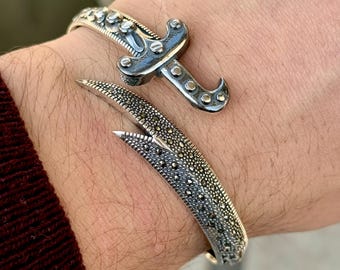 Nullus sword bracelet 925シルバー Zulfiqar Sword Cuff: 925 Sterling Silver Bracelet With