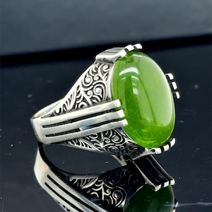 Turkish Handmade Jade Stone Ring, Jade Signet Ring, Natural Gemstone Ring, 925 Sterling Silver Ring, Mens Handmade Ring, Gift For Men