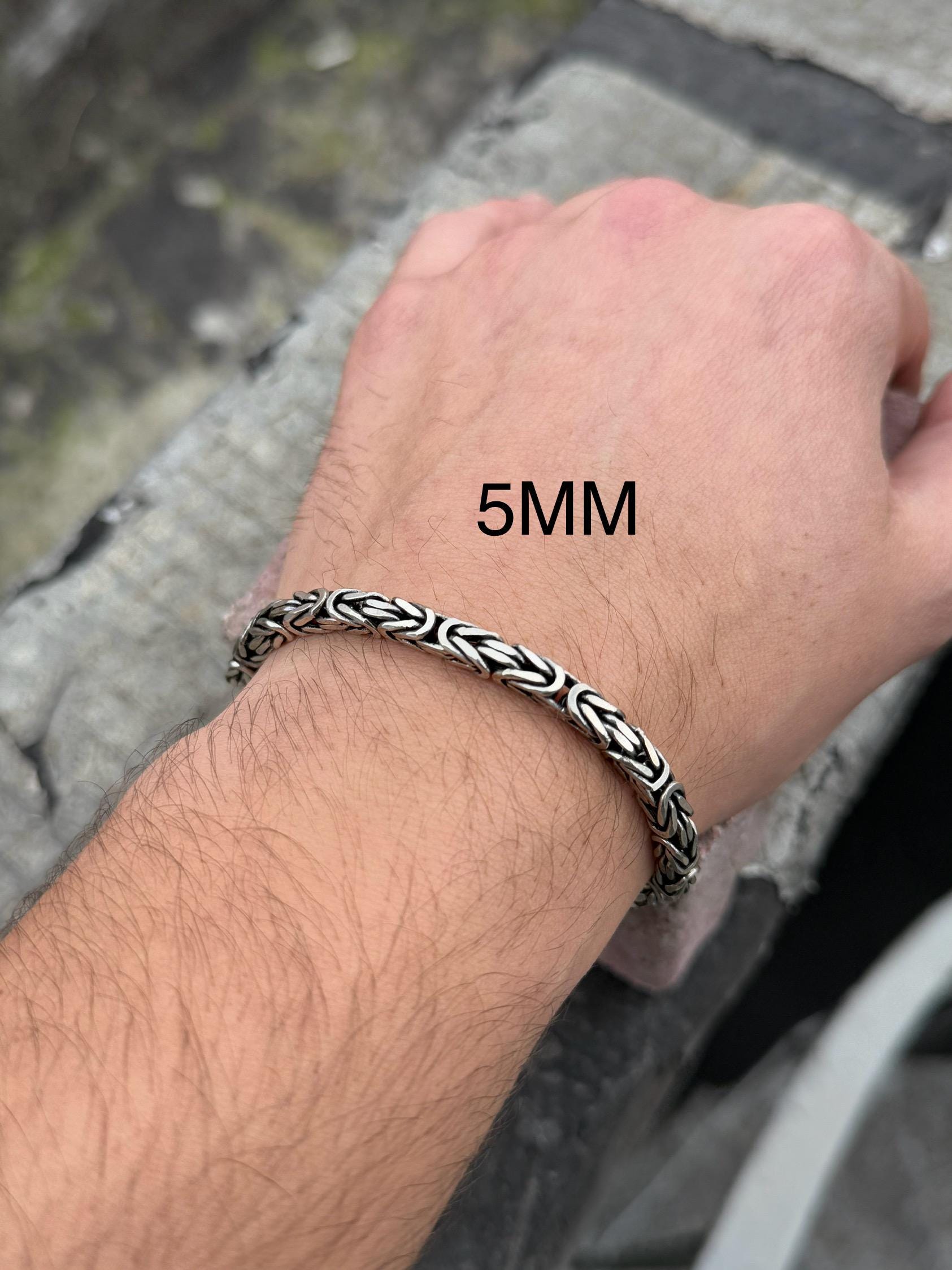 シルバーキングチェーンブレスレット、ビザンチンチェーンブレスレット