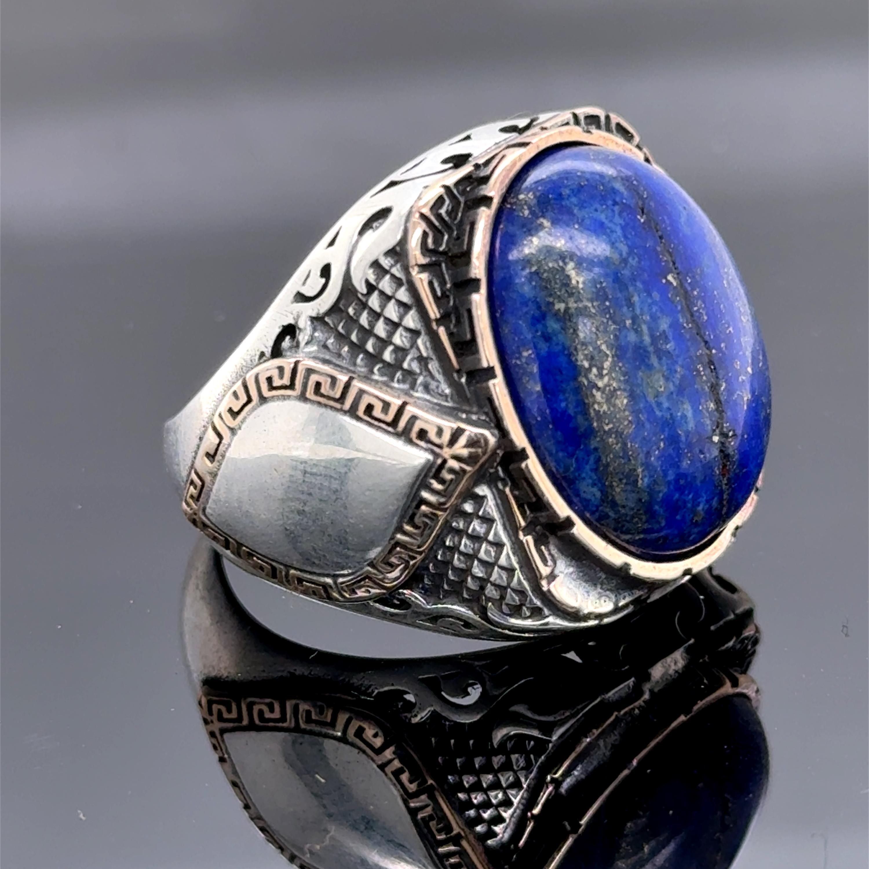 Men Natural Lapis Lazuli Ring, Silver Handmade Lapis Ring , Blue