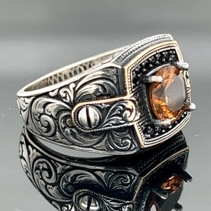 Handgemaakte minimale ring voor heren, sultanietenstenen ring, ring in Ottomaanse stijl, Turkse handgemaakte ring, 925k sterlingzilveren ring, cadeau voor hem