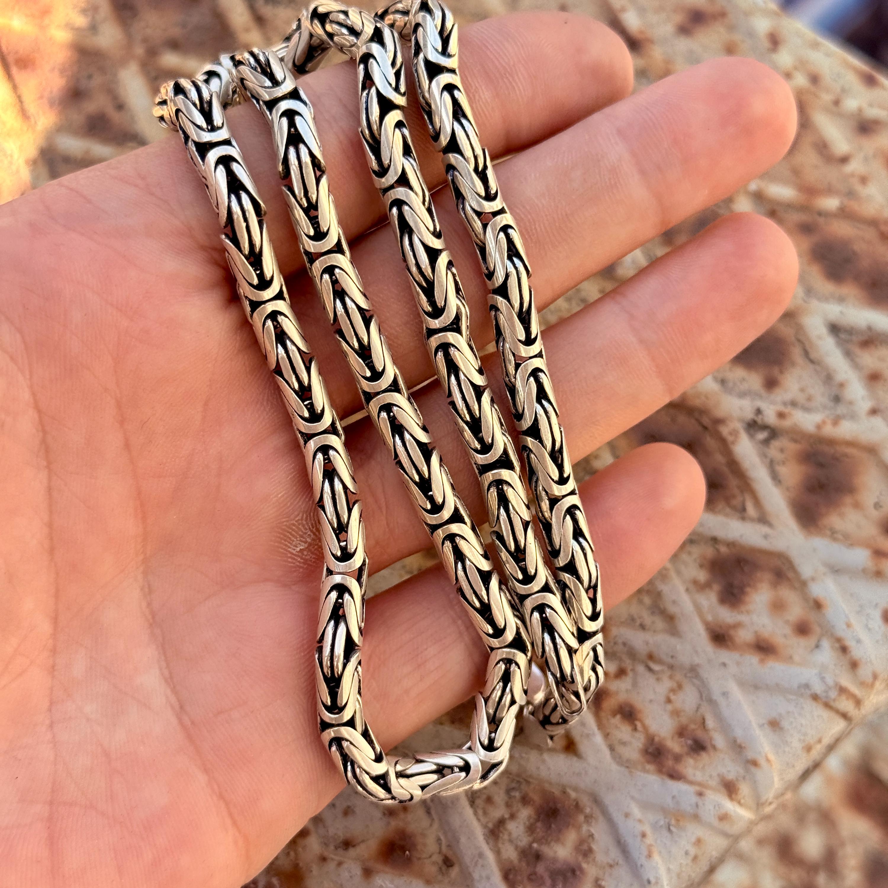 スターリングシルバー 6mm ビザンチンチェーン、バリラウンドキング