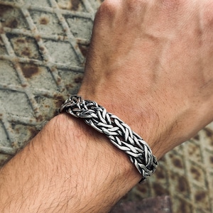 Men Silver Thick Cuff Bracelet ,Silver Chain Model Bracelet , Silver Unisex Bracelet , Handmade Embroidered Bracelet , 925k Sterling Silver