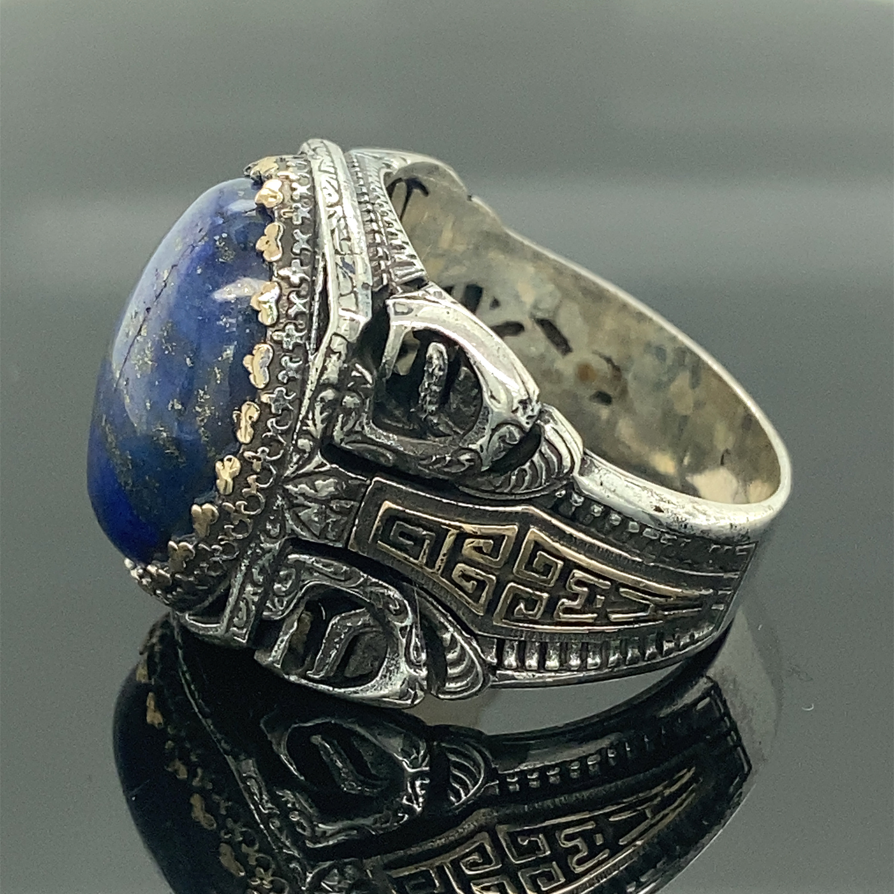 ＊NEW＊トルコ製 ハンドメイド メンズリング シルバー925（ラピスラズリ） 男性用天然ラピスラズリリング、シルバーラピスリング、トルコ製