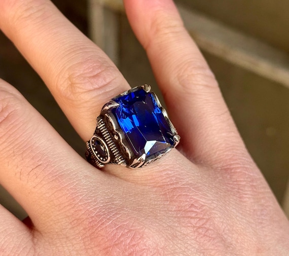 Zafiro Anillo Con Piedra Azul Hombre Anillo De Plata Con Piedra