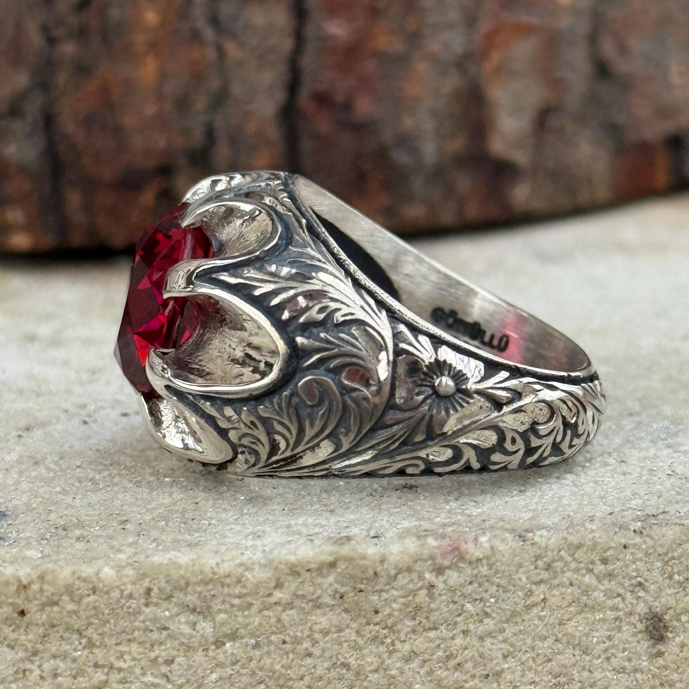 Mens Ruby Statement Ring, Red Ruby Stone Ring, Ruby Wedding  display picture 1